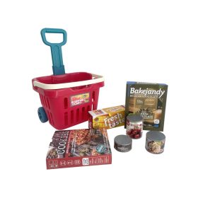 Húzható bevásárlókocsi játék élelmiszerekkel