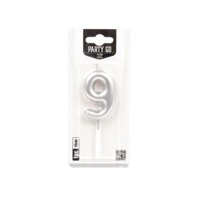 9-s szám gyertya EZÜST 6 cm