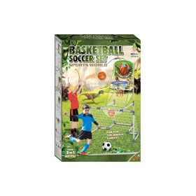   2IN1 focikapu és kosárpalánk 12 cm kosárlabdával, 14 cm focilabdával, pumpával