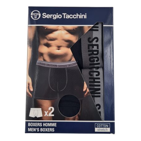 Sergio Tacchini férfi pamut boxeralsó - 2 db/csomag - fekete fekete felirattal - M