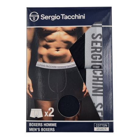 Sergio Tacchini férfi pamut boxeralsó - 2 db/csomag - fekete szürke felirattal - L