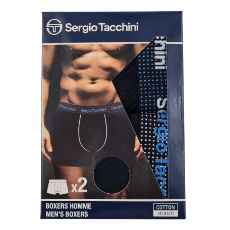 Sergio Tacchini férfi pamut boxeralsó - 2 db/csomag - fekete kék-fehér felirattal - M