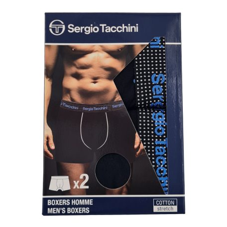 Sergio Tacchini férfi pamut boxeralsó - 2 db/csomag - fekete kék felirattal - L