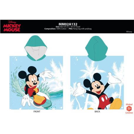 Disney Mickey egér gyerek poncsó - 100% pamut- 60x120 cm - világoskék