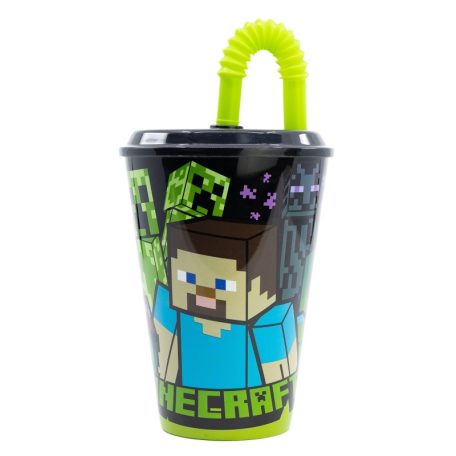 Minecraft műanyag szívószálas pohár - 430 ml