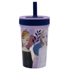   Disney Jégvarázs műanyag, szivárgásmentes szilikon szívószálas pohár - 420 ml 