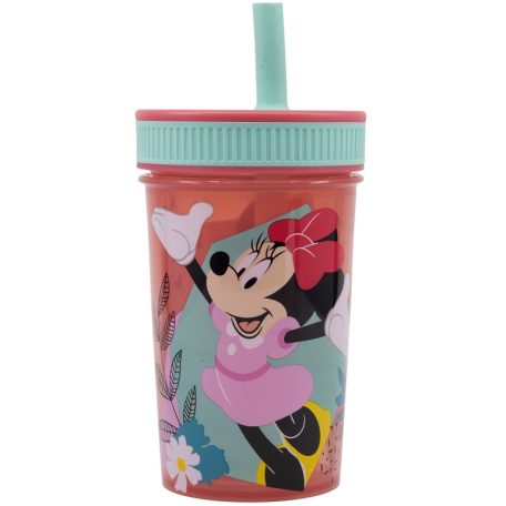 Disney Minnie egér műanyag, szivárgásmentes szilikon szívószálas pohár - 420 ml 