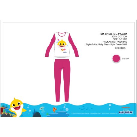 Baby Shark gyerek jersey pizsama - pamut pizsama - pink - 104