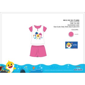   Baby Shark nyári rövid ujjú gyerek pizsama - pamut pizsama - pink