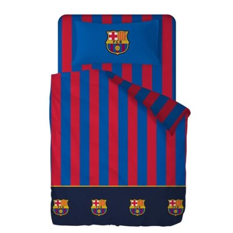 FC BARCELONA Ágynemű szett 100% pamut, ágytakaró 180x270 + gumis lepedő 105x200+28 + párnahuzat 45x125
