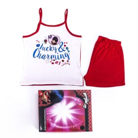   Katicabogár és Fekete Macska kalandjai kislány pamut pizsama - ujjatlan pizsama - nyári együttes - piros - 98