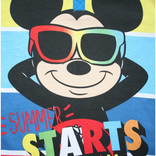 Hosszú vékony pamut gyerek pizsama - Mickey egér - Summer starts felirattal - Jersey - középkék - 98