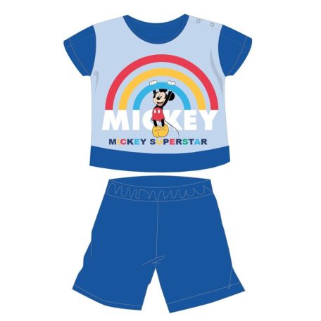 Disney Mickey egér nyári rövid ujjú baba pizsama - pamut jersey pizsama - szívárvány mintával - középkék - 80