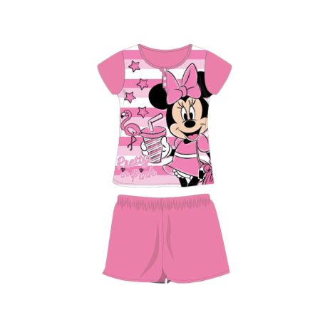 Nyári rövid ujjú gyerek pamut pizsama - Disney Minnie egér - csíkos - rózsaszín - 116