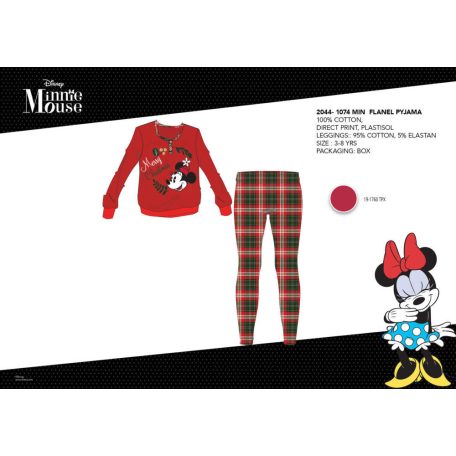 Téli vastag pamut gyerek pizsama - flanel pizsama - Disney Minnie egér - piros - 104