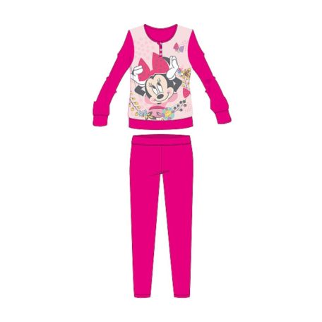 Disney Minnie egér téli pamut gyerek pizsama - interlock pizsama - virág mintával - pink - 116