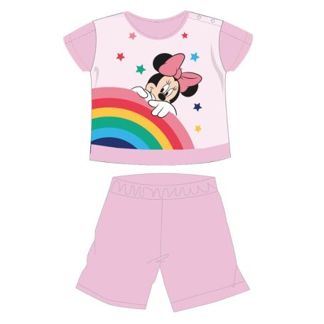 Disney Minnie egér nyári rövid ujjú baba pizsama - pamut jersey pizsama - szívárvány mintával - világosrózsaszín - 92