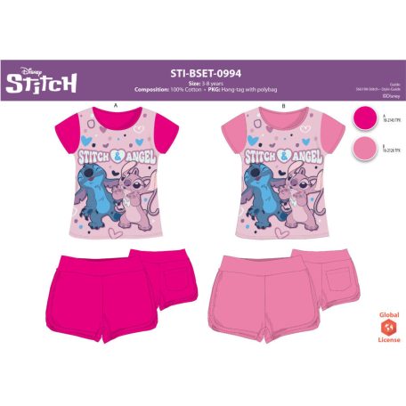 Stitch pamut nyári együttes kislányoknak - póló-rövidnadrág szett - pink - 110