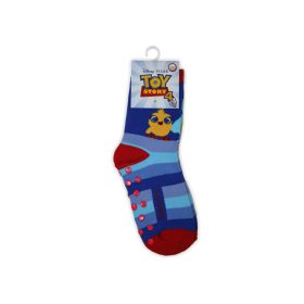   Csúszásgátlós gyerek bokazokni - Toy Story - teliplüss - kék csíkos - 27-30
