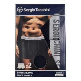   Sergio Tacchini férfi pamut boxeralsó - 2 db/csomag - fekete szürke felirattal - M