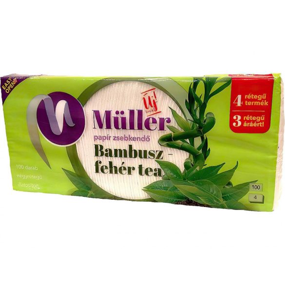 Müller papírzsebkendő 4 rétegű 100db – Bambusz és fehér tea