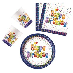   Multicolor Happy Birthday party szett 36 db-os 20 cm-es tányérral