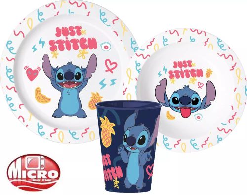 Disney Lilo és Stitch Palms étkészlet, mikrózható műanyag szett, pohárral 260 ml