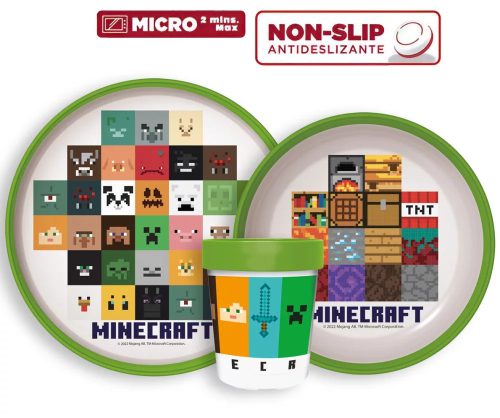 Minecraft csúszásmentes étkészlet, mikrózható műanyag szett